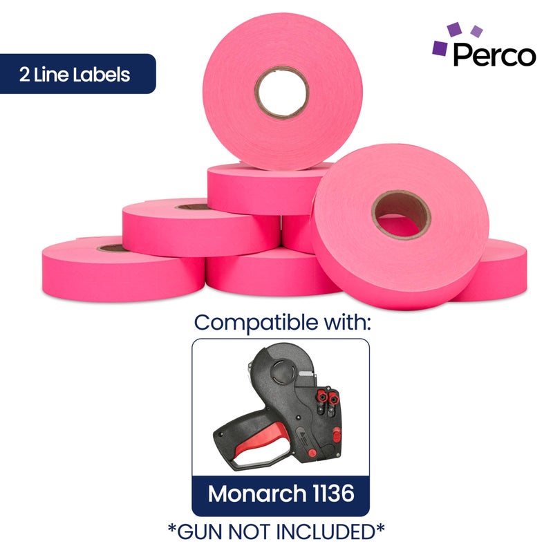 Perco Fuorescent Pink Pricing Labels for Monarch 1136 Price Gun â€“ 3 Sleeves, 24 Rolls Value Pack - 42,000 Price Marking Labels â€“ with Ink Rolls Included - Image 2